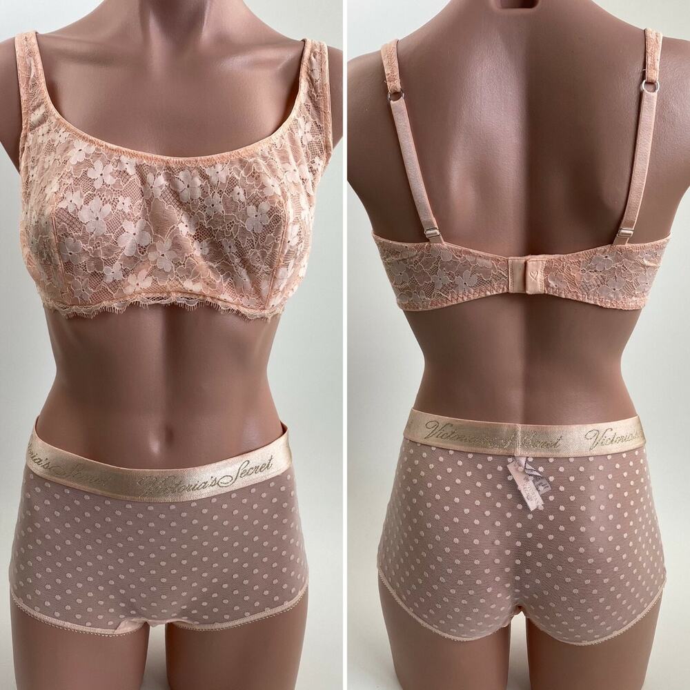 Victoria's Secret Push Up w/o Padding Bra 36D Shortie L Peach Set NWT